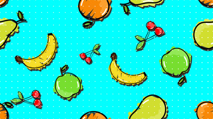 Fototapeta premium Vector illustration. Seamless pattern of fruits. Hand-drawn style. Line art. Color doodle style. Design for wallpaper, background, poster, banner.