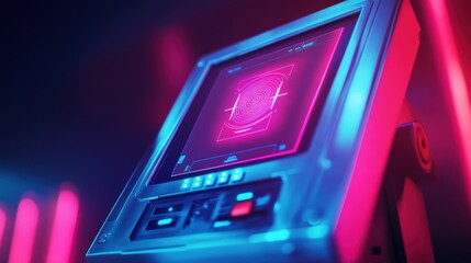 Obraz premium Futuristic device with vibrant neon lights, dark background