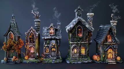 set of Enchanted halloween houses, Halloween elements, Happy Halloween