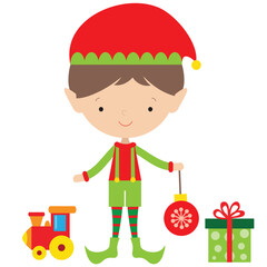 Cute Christmas elf boy vector cartoon flat style illustration