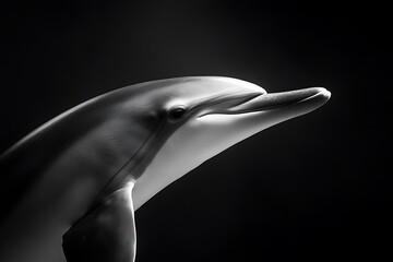 Obraz premium Black and White Portrait of a Dolphin's Face.