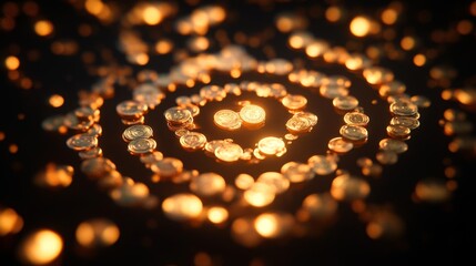 Golden Coins Arranged in a Circular Pattern on a Dark Background