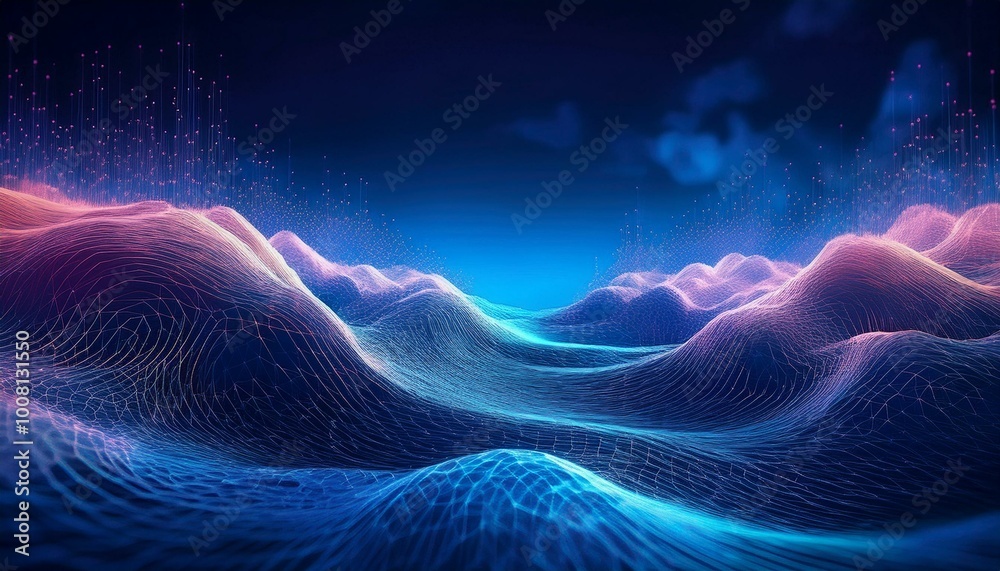 Poster Beautiful futuristic abstract wave technology background with blue light digital effect corporate concept. Technology Wave abstract background, blue abstract background