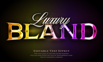 ”Bland Luxury” chrome metallic editable title logo text style effect, with seamless and yellow, purple, pink antique glass holographic background. serif typeface,serif typeface
