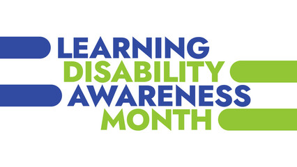 Learning Disability Awareness Month colorful text typography on white or black background banner illustration great for wishing and celebrating Happy Learning Disability Awareness Month in October
