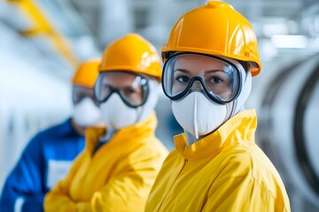 Workers in radiation suits inspecting a nuclear reactor chamber,highlighting the importance of safety and technology in the energy infrastructure industry.