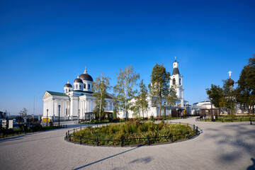Christ the Savior Cathedral and Lenin Garden in Arzamas at sunny morning