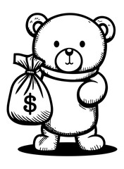 Teddy with Moneybag| Teddy Bear | Bear | Cute Teddy Bear | Mafia Bear | Stuffed Toy Teddy | Wild Teddy Bears | Zoo Animal | Original Illustration | Vector and Clipart | Cutfile and Stencil