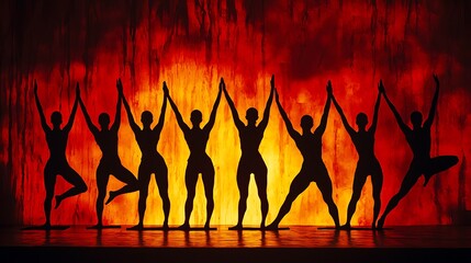 Silhouettes of Dancers in Front of Fire