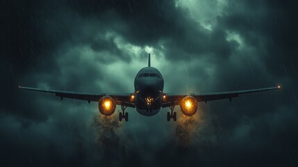 Airplane Flying Through Stormy Skies, Aviation in Rough Weather
