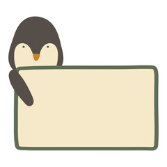 Cute Penguin Holding Empty Banner Promotion