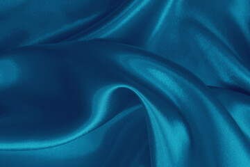 Obraz premium Dark blue fabric texture background, detail of silk or linen pattern.