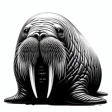 recommend clip art: Detailed illustration of a walrus looking forward, marine life graphic design