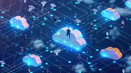 People Using Smart Devices to Connect to Secure Internet and Cloud Technology