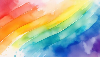 Watercolor rainbow background. Beautiful artistic rainbow background in watercolor style with gentle translucent aquarelle paint over white paper backdrop