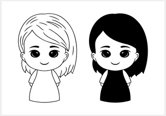 Cute Anime girl with big eyes isolated. Manga style. Hand drawn vector illustration