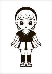 Cute Anime girl with big eyes isolated. Manga style. Hand drawn vector illustration