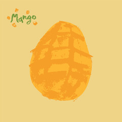 Color mango icon. Charcoal drawing. Organic Mango sign. Tropical fruit symbol. Vector sketch of Exotic fruit. Hand lettering Mangoes emblem. Asian Mangos fruit illustration. Carabao mango symbol.