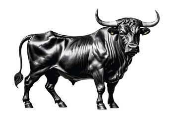 Arte y cultura espa&ntilde;olas. Toro de lidia espa&ntilde;ol. Cornamenta, m&uacute;sculo, noble, majestuoso. Fondo transparente