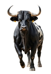 Arte y cultura españolas. Toro de lidia español. Cornamenta, músculo, noble, majestuoso. Fondo transparente