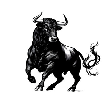 Arte y cultura espa&ntilde;olas. Toro de lidia espa&ntilde;ol. Cornamenta, m&uacute;sculo, noble, majestuoso. Fondo transparente