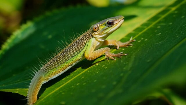 Macro video of a gecko's foot on a leaf with dappled forest light, showcasing microscopic setae and focus pulling