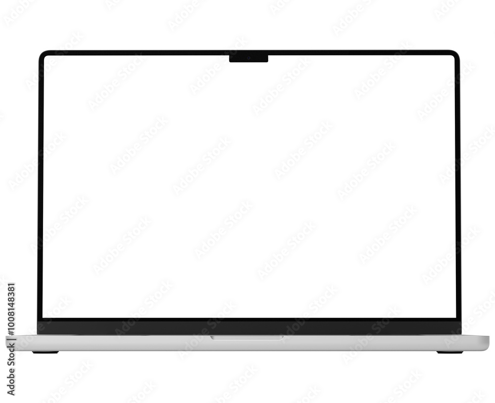 Canvas Prints mockup template for silver laptop. front view, isolated and without background