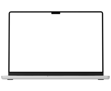 Mockup template for silver laptop. Front view, isolated and without background
