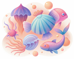 set of sea animals