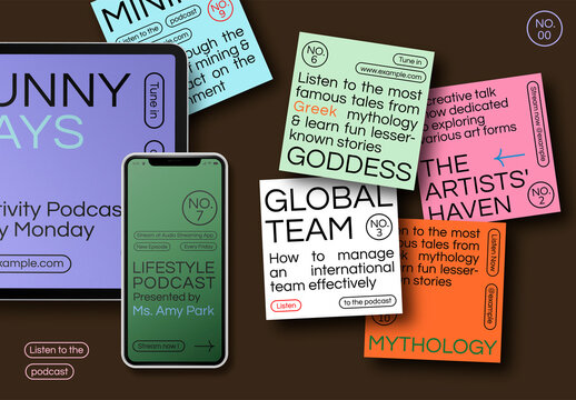 Screen Tablet And Phone Flatlay Podcasts Mockup
