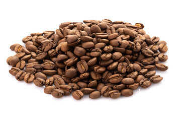 Roasted coffee beans isolated on a white background