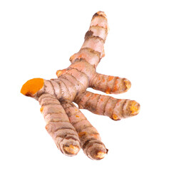 Turmeric Herb Contains Bioactive Compounds isolated over white background.