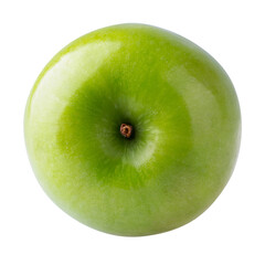 Green apple with green leaf and cut slice with seed isolated on white background.