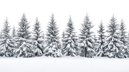 Obraz premium Winter landscape with pine trees covered in snow on white background