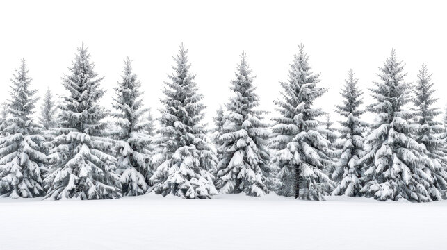 Winter landscape with pine trees covered in snow on white background - Powered by Adobe