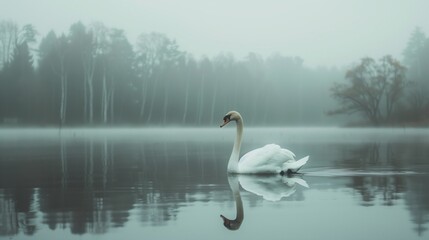 A solitary swan on a lake.