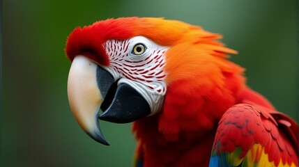 Fototapeta premium Close Up of a Scarlet Macaw Showcasing its Vibrant Feathers