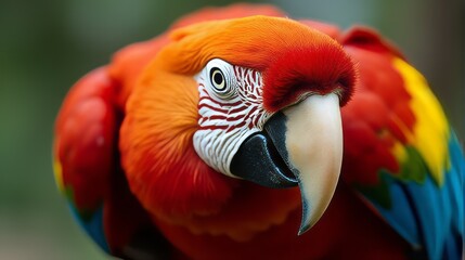 Fototapeta premium Close Up of a Scarlet Macaw Showcasing its Vibrant Feathers