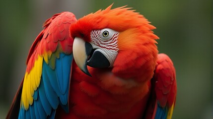 Obraz premium Close Up of a Scarlet Macaw Showcasing its Vibrant Feathers