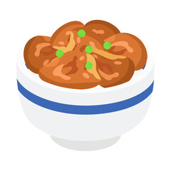 帯広豚丼（十勝豚丼）。フラットなベクターイラスト。
Pork rice bowl. Flat vector illustration.