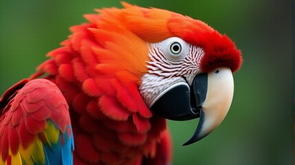 Fototapeta premium Close Up of a Scarlet Macaw Showcasing its Vibrant Feathers