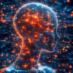 Human-like digital neural network glowing with vibrant lights in futuristic design concept
