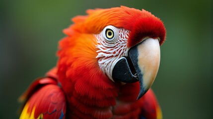 Fototapeta premium Close Up of a Scarlet Macaw Showcasing its Vibrant Feathers