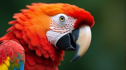 Fototapeta premium Close Up of a Scarlet Macaw Showcasing its Vibrant Feathers