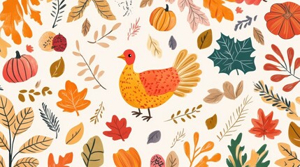 Autumn harvest wildlife with colorful bird