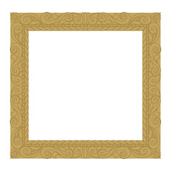 Golden ornamented frame. Place for portraits, landscapes and still lifes. Expensive framing for a mirror, painting or photograph. Place for text. Flat vector illustration.