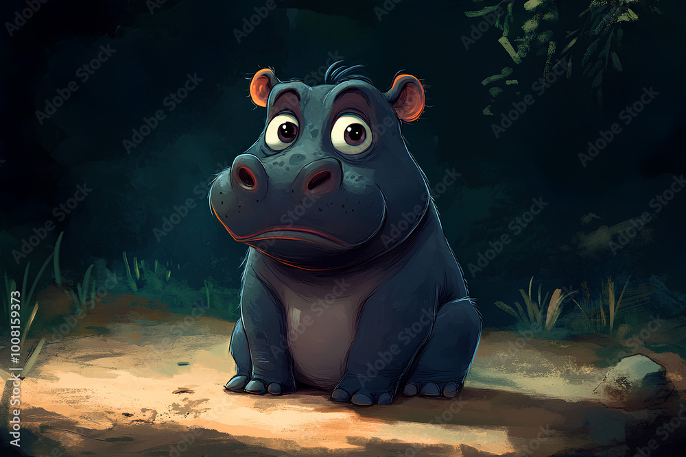 Wall mural cartoon animal hippo, illustration