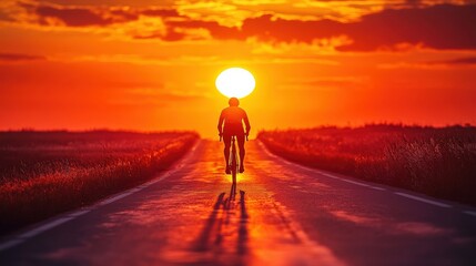 Cyclist Riding on an Open Road During Sunset, Outdoor Adventure