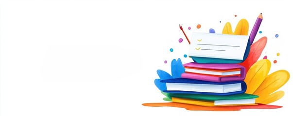 Fototapeta premium Innovation in education, flat design, side view, e-learning theme, water color, triadic color scheme