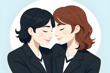 lesbian couple, illustration, flat, lgbtq, gay, pride, relationship, love, marriage, cartoon, equality, community, affection, partnership, unity, togetherness, diversity, celebration, inclusive
